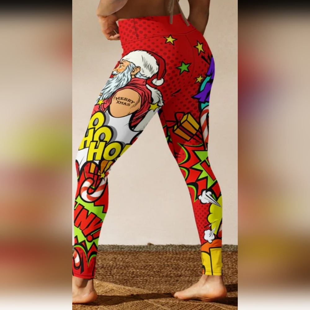 Fierce Pulse Pop Art Santa Christmas Halloween Leggings Bundle Orig 190$ EUC Lg